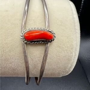 Native American Silver and Coral Cuff Bracelet